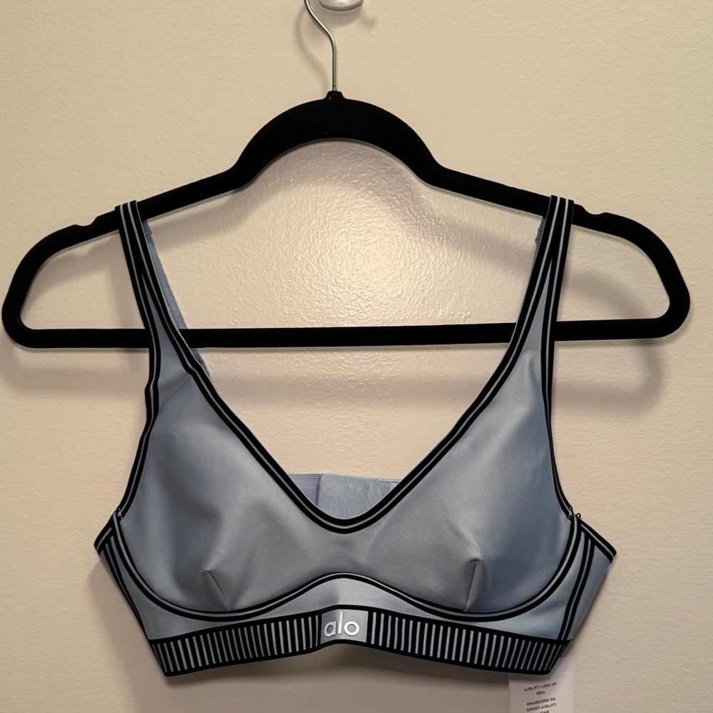 ALO Yoga Light Blue Sports Bra with Black Accents